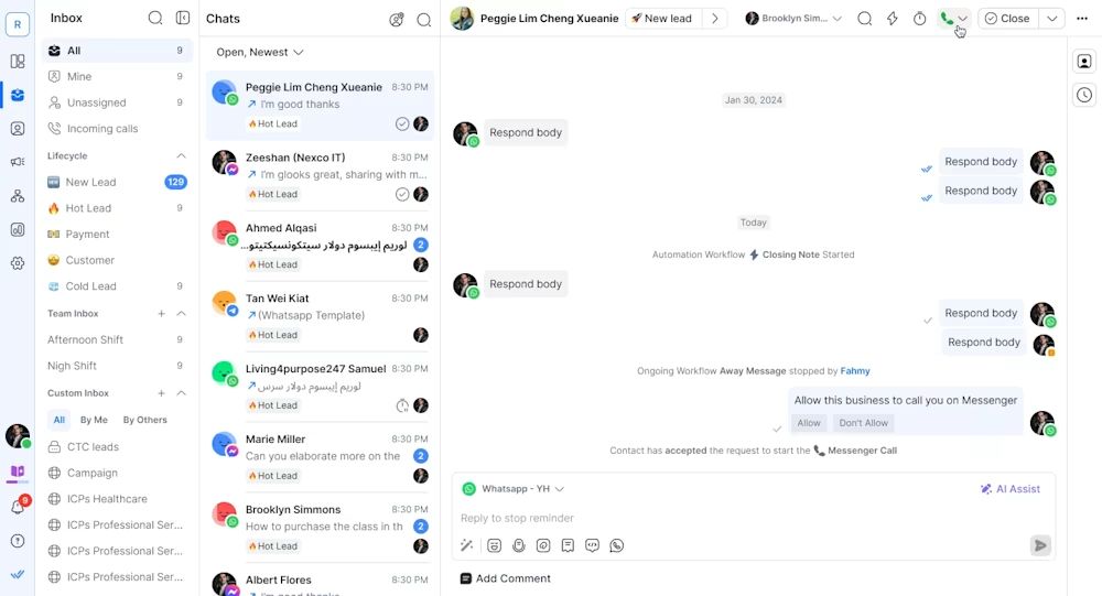 WhatsApp Business Calling API: calling button.