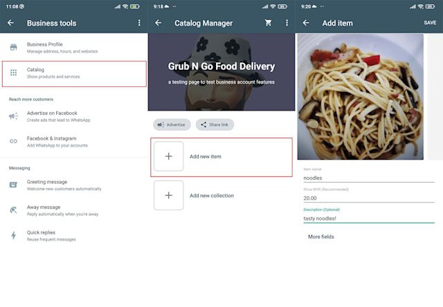 screenshot of WhatsApp Business App Catalog