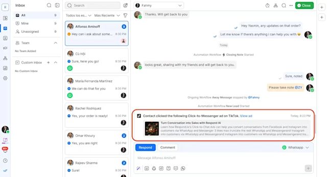 An image showing how businesses can track which click to chat ad leads come from