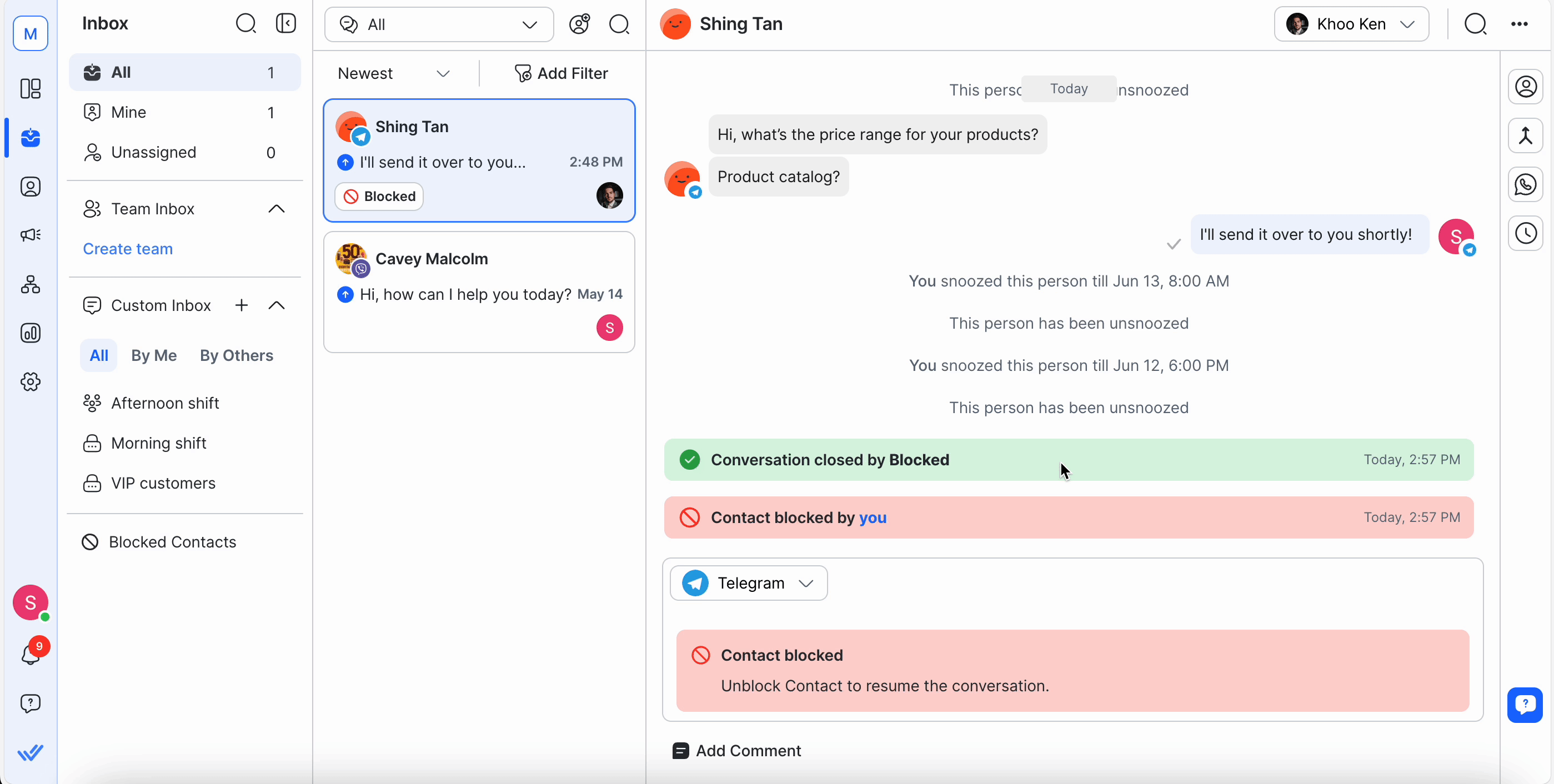 Unblock a Contact in Inbox.