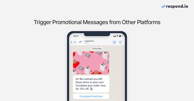 An image showing how businesses can send promotional messages based on customer actions on platforms like Shopify