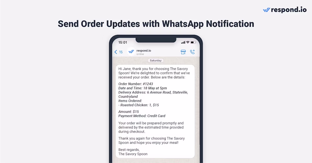 This is an image that shows restaurants can send order updates to customers with whatsapp notification