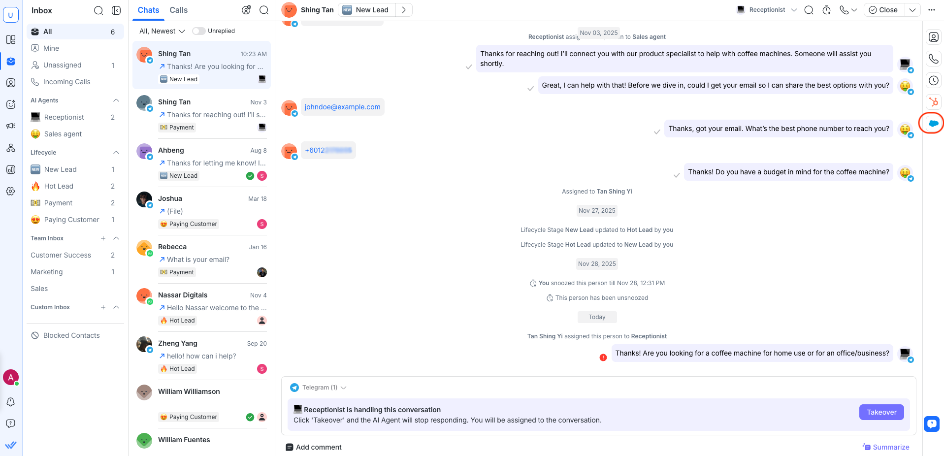 Salesforce tab in Inbox vertical sidebar.