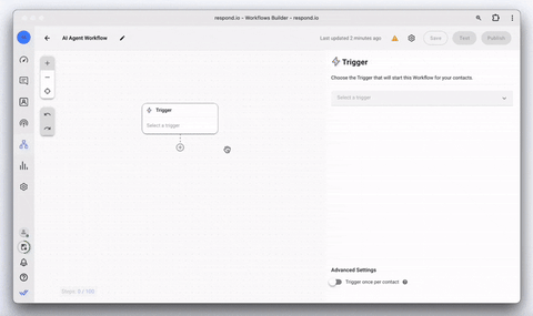 Responding to leads promptly increases your chance of converting them into sales. However, most companies don’t have the resources to handle high volumes of conversation. This is where automation and AI come in. With respond.io’s Workflow automation builder, you can build an AI agent to answer questions and collect lead information. You can also use the AI Agent Builder to configure your AI Agent through interactive conversations. This ensures the AI Agent is perfectly tailored to meet your operational needs and desired outcomes. 