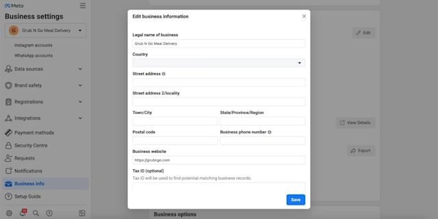 You need to fill in the Business Info Section of your Meta Business Manager
