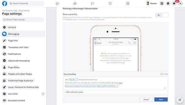 How to edit welcome message in Facebook