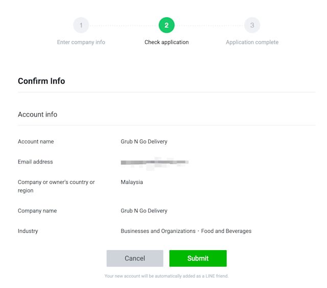 Screenshot showing how to double-check your details on line official account