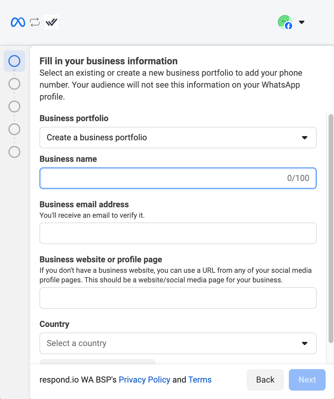 Cette image montre comment créer un nouveau profil WhatsApp Business
