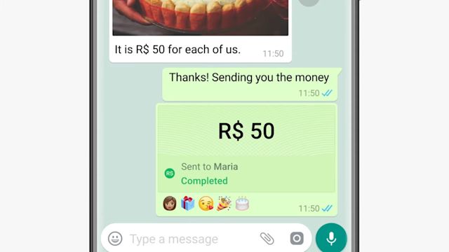 This image shows the status of the transaction in the chat after effectuating a payment.