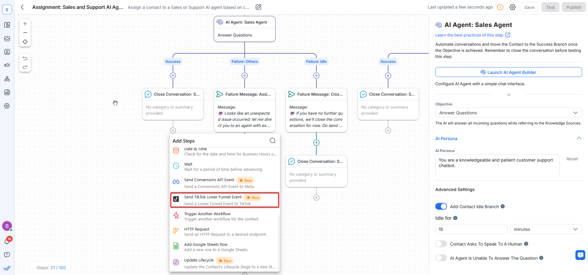 A screenshot guiding users to Add a Send to TikTok Lower Funnel Event 