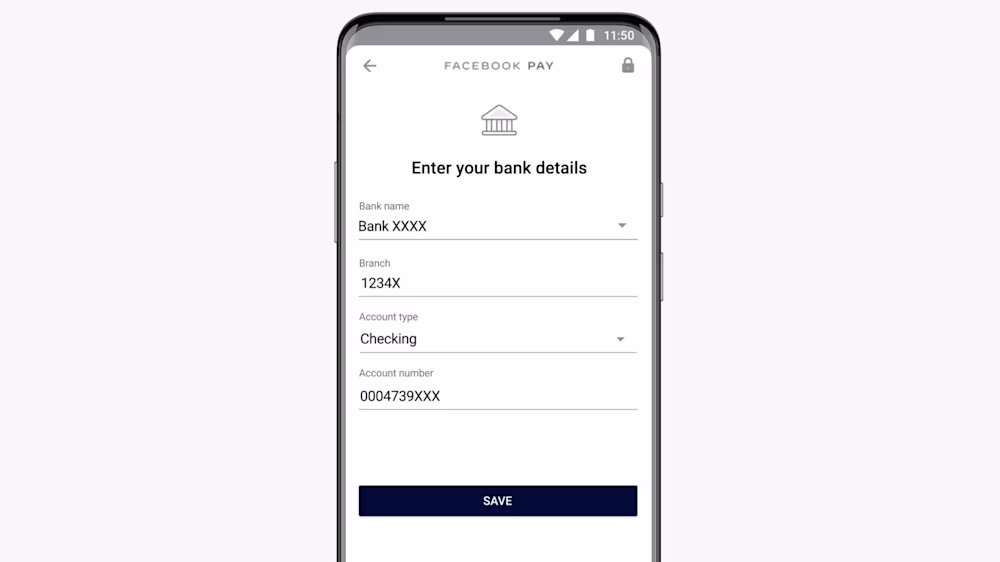 This image shows how to enter your bank details to activate your WhatsApp Pay account.
